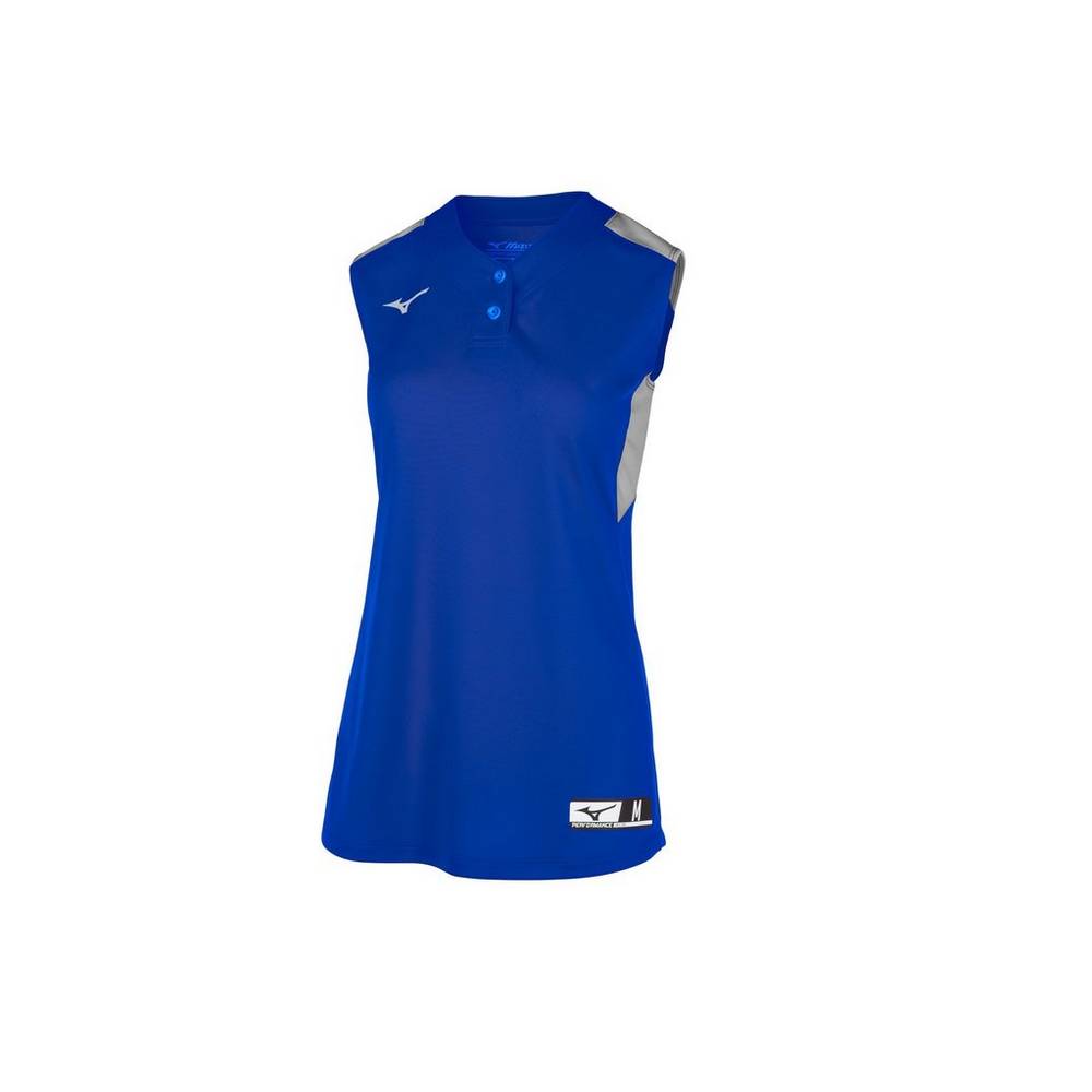 Jersey Mizuno Softball Aerolite 2-Button Sleeveless Para Mujer Azul Rey/Grises 6249375-WB